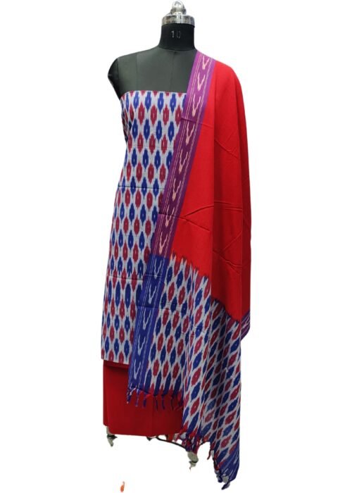Pochampally Ikat Dress Materials Blue And Red