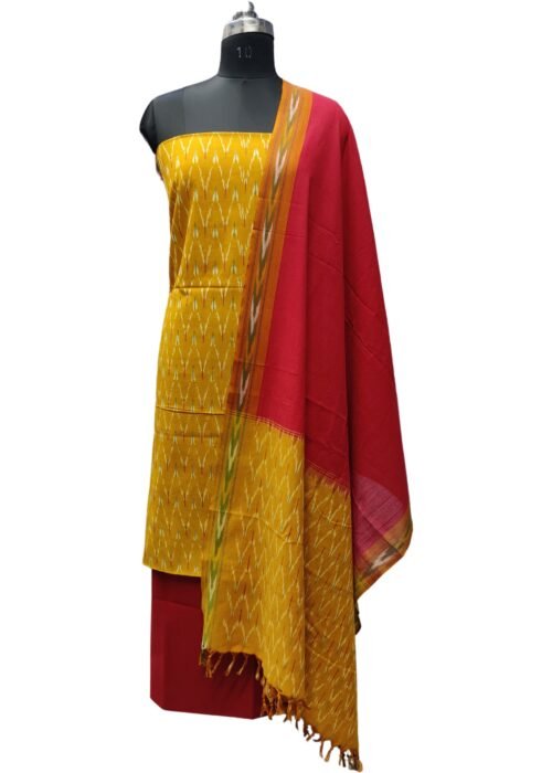 Pochampally Ikat Dress Materials Yellow And Red