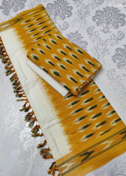 3pc Pochampally Ikat Weave Handloom Cotton Suit Material Set