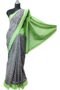 Mercerised Ikat Pochampally Cotton Saree Gray And Parrot Green