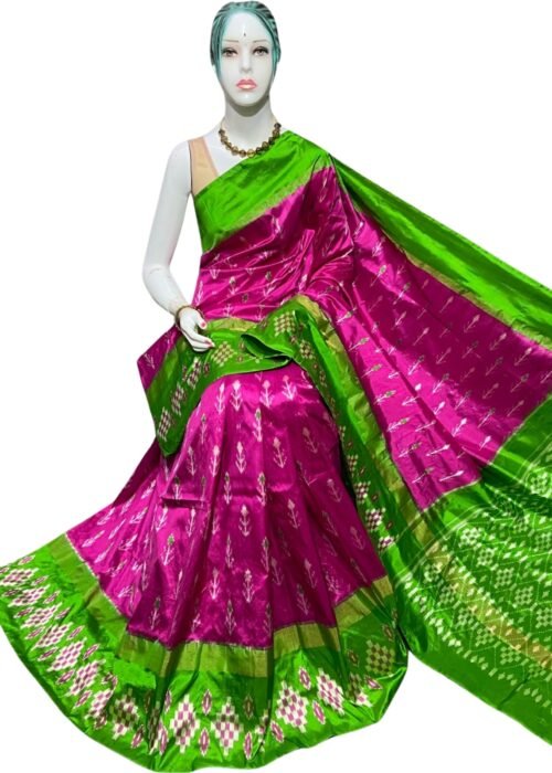 Pochampally Ikat Silk Saree Pinky And Parrot Green