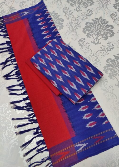 Pochampally Ikat Weave Handloom Cotton Suit Material Set