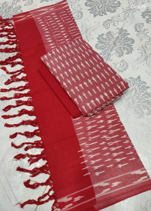 Pochampally Ikat Weave Handloom Cotton Suit Material Set