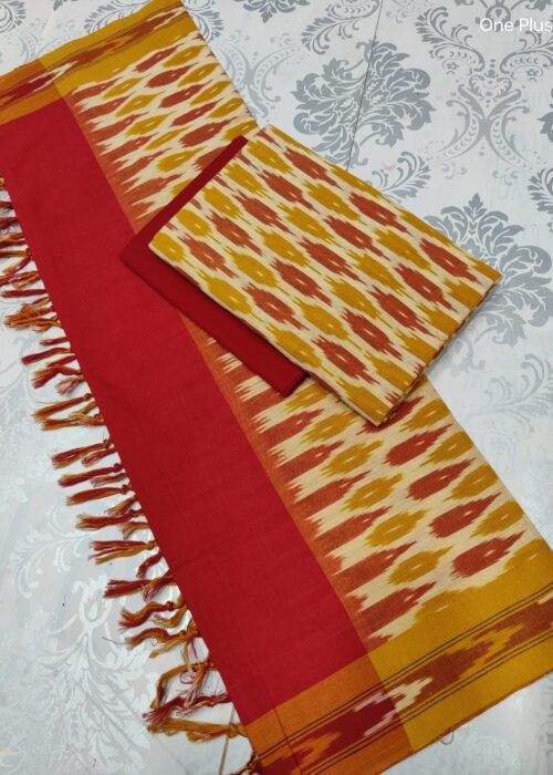 Pochampally Ikat Weave Handloom Cotton Suit Material Set