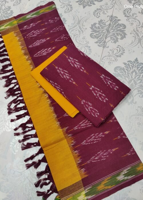 Pochampally Ikat Weave Handloom Cotton Suit Material Set