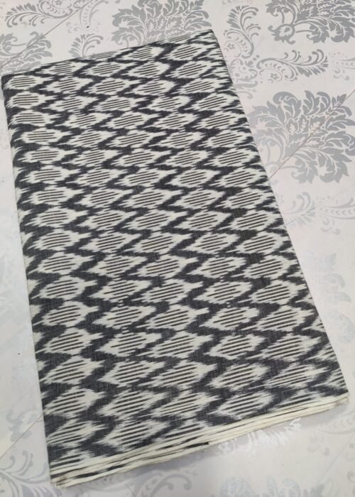 Pochampally Ikat Cotton Fabric Gray And White