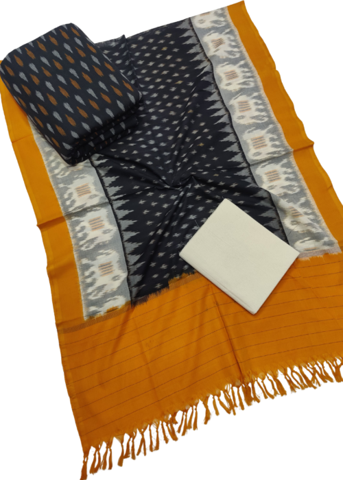 Pochampalli exclusive Double Ikat Suits Black And Yellow