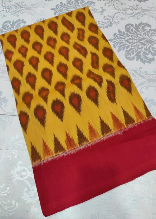 Pochampalli Mercerised Cotton Saree – 5.5 Meters | Handwoven Ikat | Lightweight & Soft | Telangana Weaves