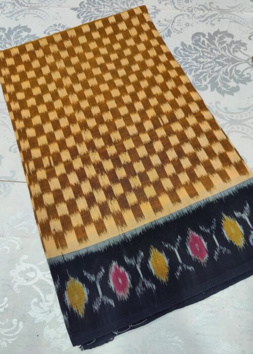 Pochampalli Mercerised Cotton Saree – 5.5 Meters | Handwoven Ikat | Lightweight & Soft | Telangana Weaves