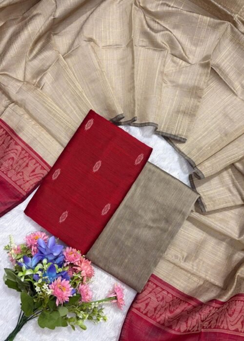 Traditional Raw Silk Dress Materials with Bottom & Dupatta