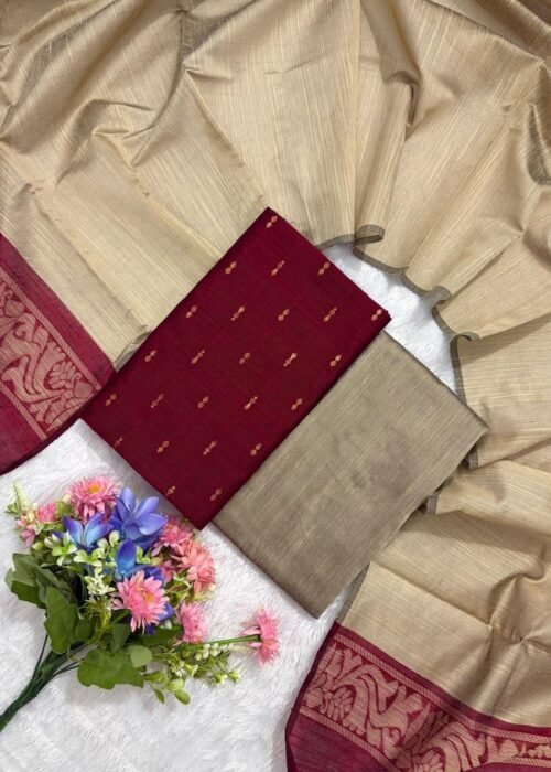 Traditional Raw Silk Dress Materials with Bottom & Dupatta