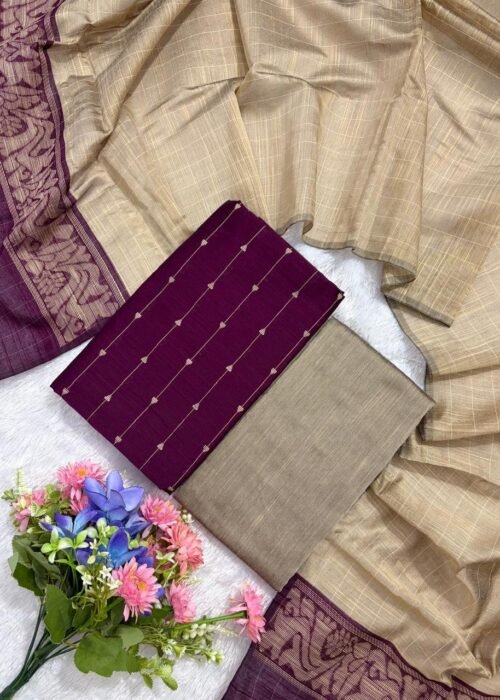 Traditional Raw Silk Dress Materials with Bottom & Dupatta