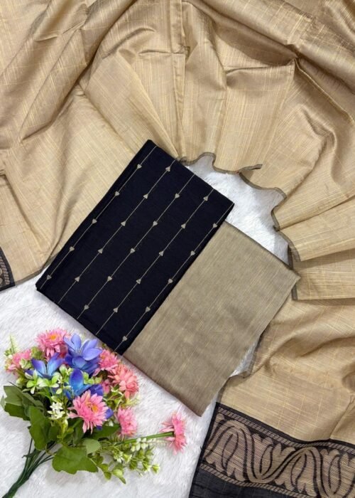 Traditional Raw Silk Dress Materials with Bottom & Dupatta