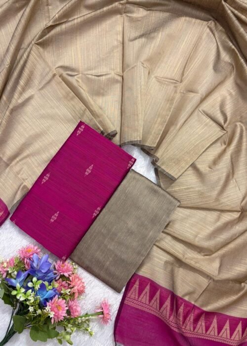 Traditional Raw Silk Dress Materials with Bottom & Dupatta