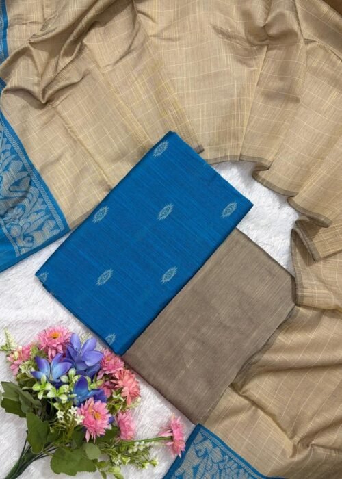 Traditional Raw Silk Dress Materials with Bottom & Dupatta