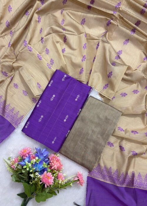 Traditional Raw Silk Dress Materials with Bottom & Dupatta