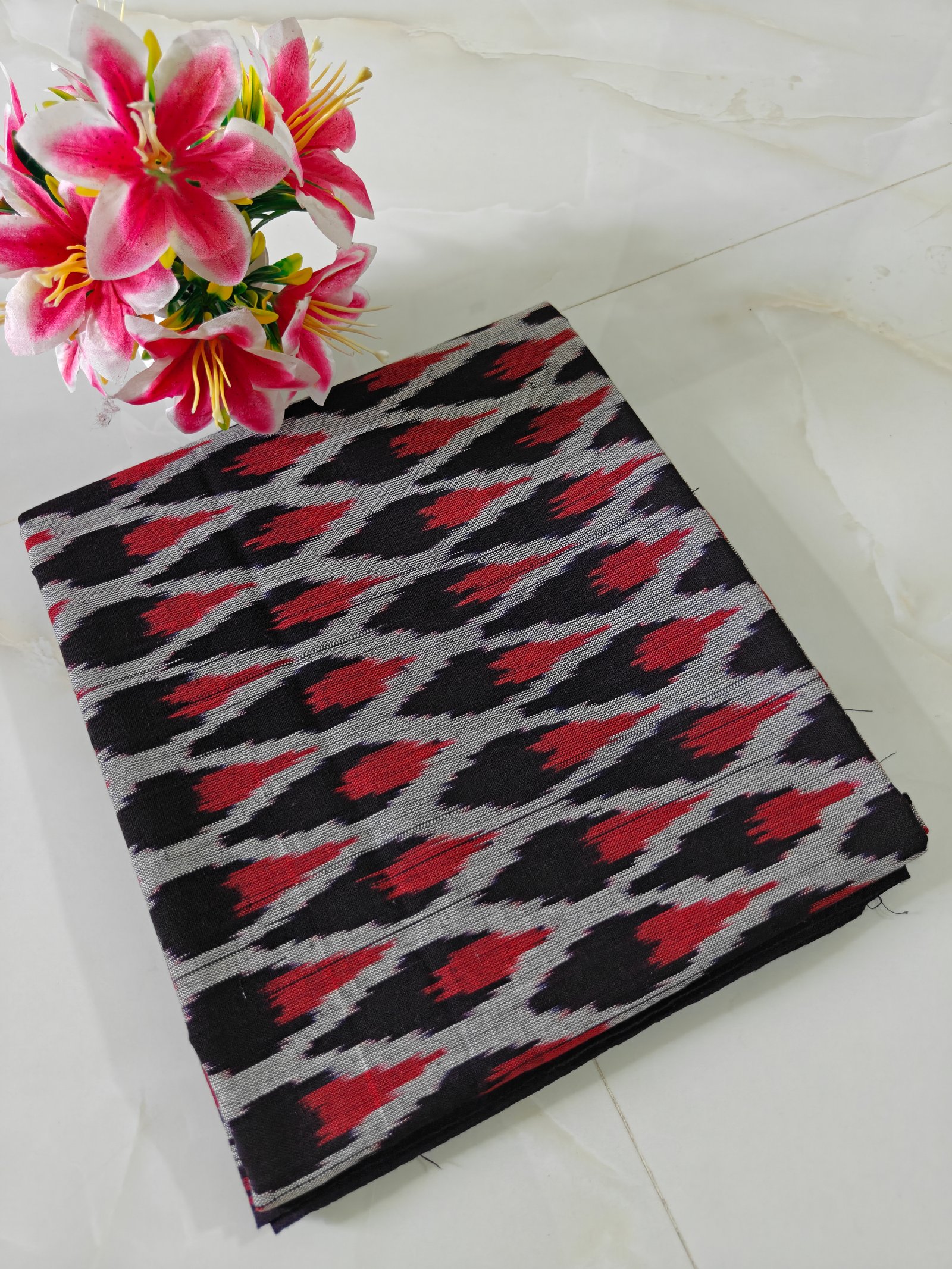 Pochampally Ikat Handloom Cotton Running Fabric 44 Inches Wide | 2/40s Cotton Fabric for Kurtis, Blouses & Men’s Shirts